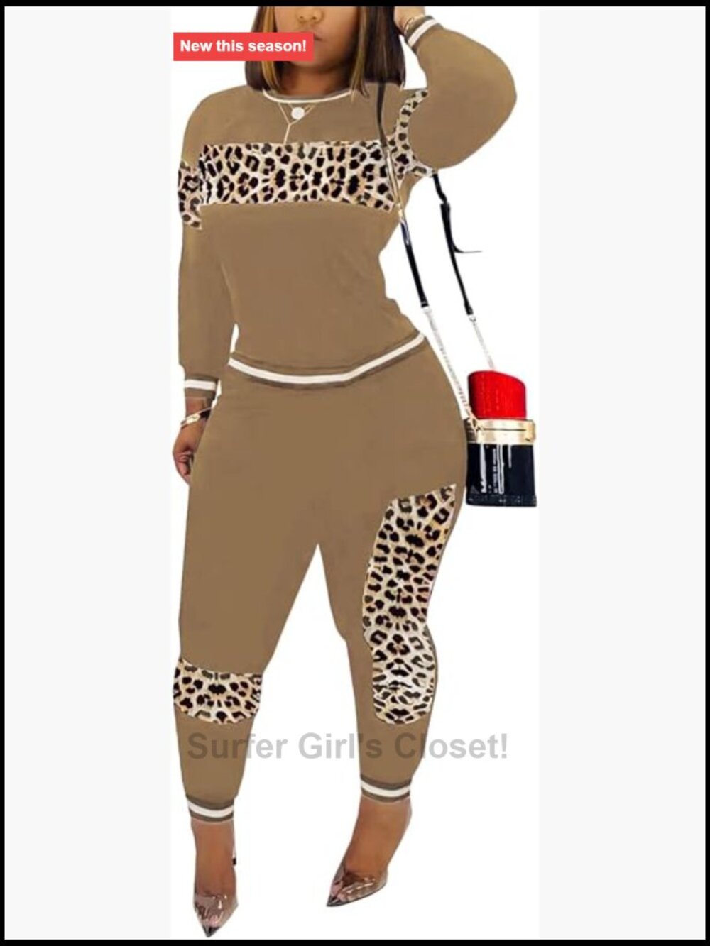 Women's Leopard Print 2 Piece Tracksuit Long Sleeve Top Jogger Pants Set